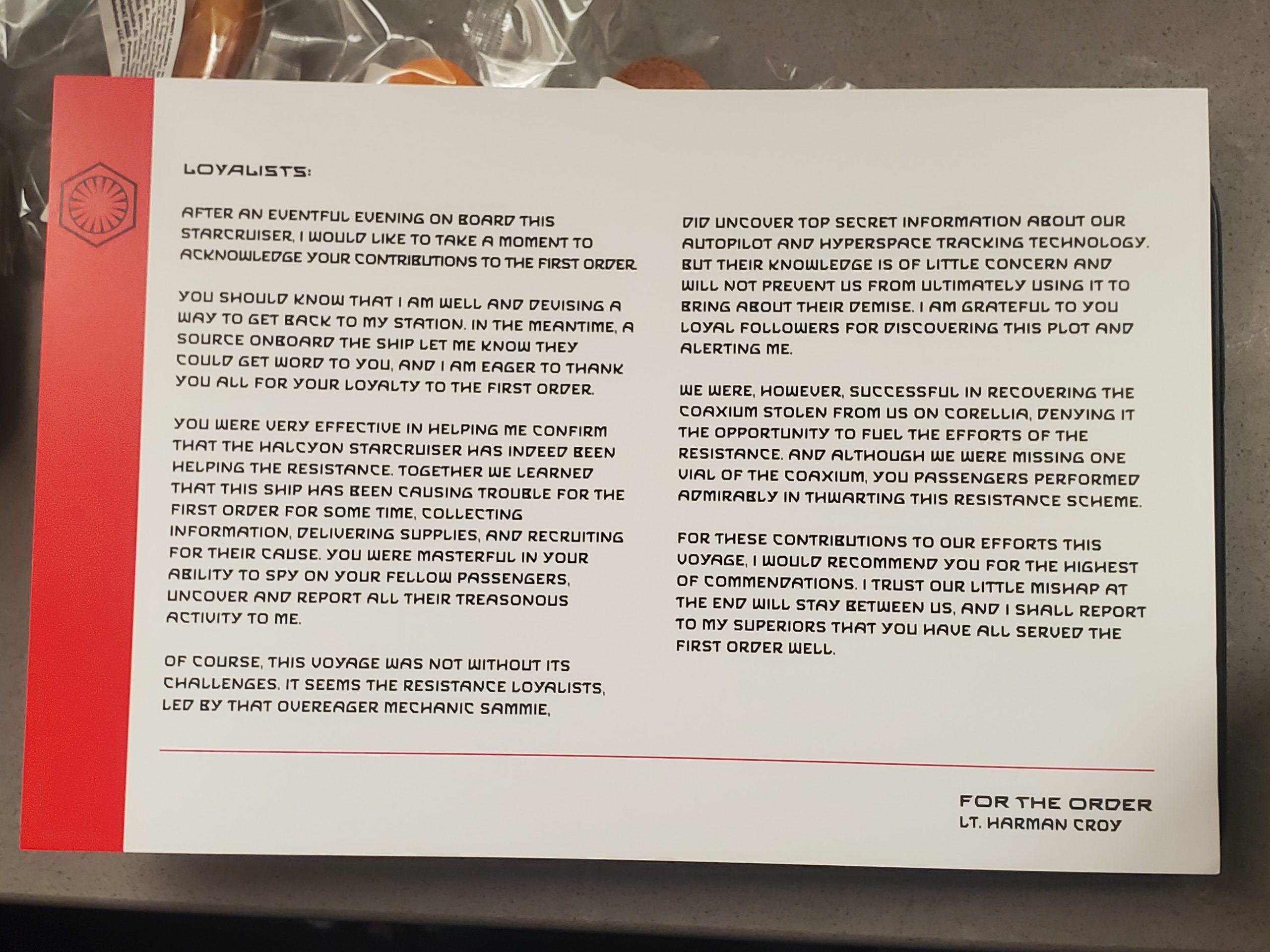 Letter from Lt Croy